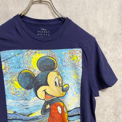 古着 used　Disney ディズニー　Mickey ミッキー　半袖プリントＴシャツ　ネイビー　キャラクター　クルーネック