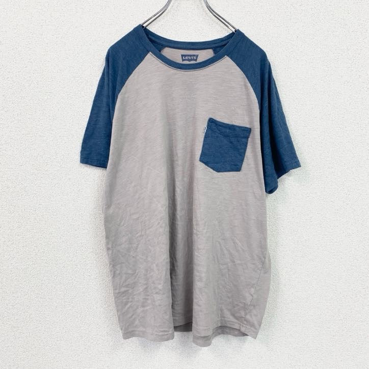 Levi's　リーバイス　半袖ポケットTシャツ　ポケT　ラグランスリーブ　青　ブルー　グレー　XLサイズ