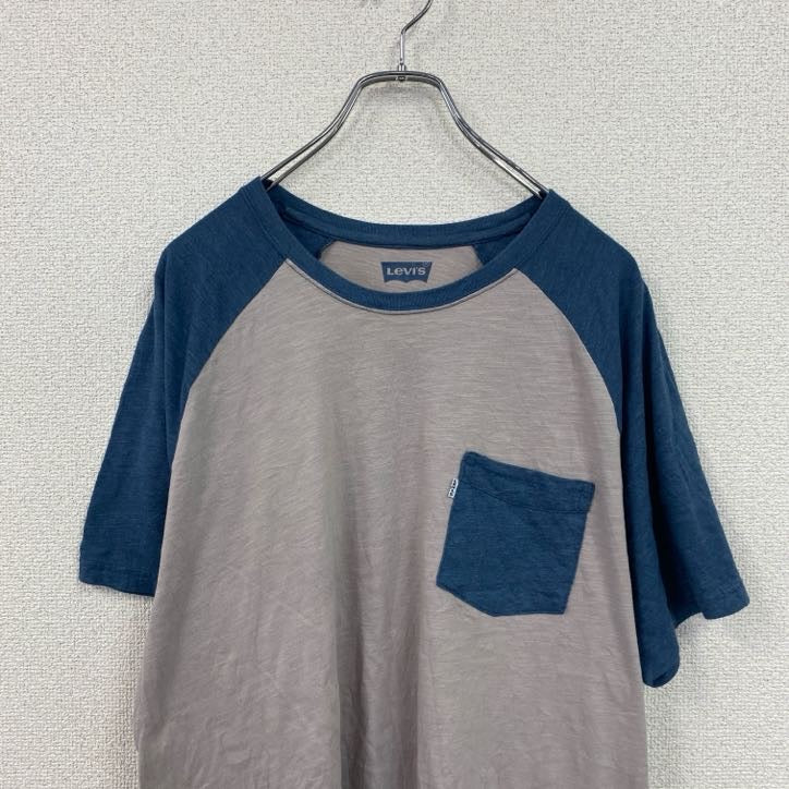 Levi's　リーバイス　半袖ポケットTシャツ　ポケT　ラグランスリーブ　青　ブルー　グレー　XLサイズ