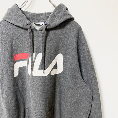 FILA　フィラ　スウェットパーカー/フーディー　デカロゴ　トリコロール　灰色　ダークグレー　XLサイズ