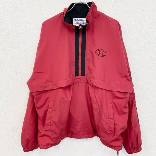 90s　champion　チャンピオン　プルオーバージャケット　ヴィンテージ　ハーフジップ　赤　レッド　XLサイズ