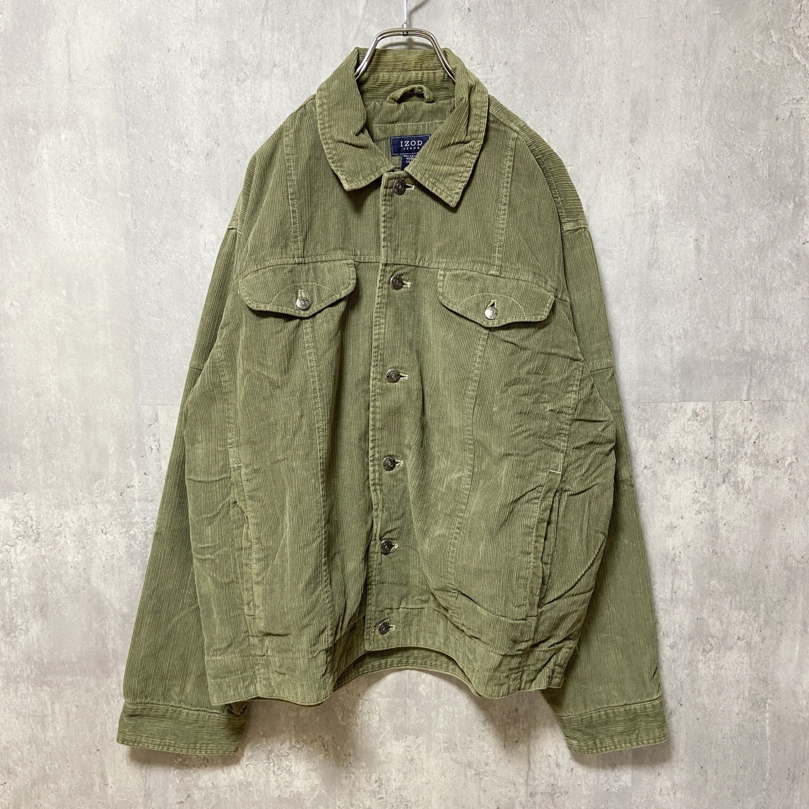 古着 used　IZOD JEANS アイゾッド　長袖コーデュロイデニムジャケット　アウター　カーキ　アースカラー　Lサイズ
