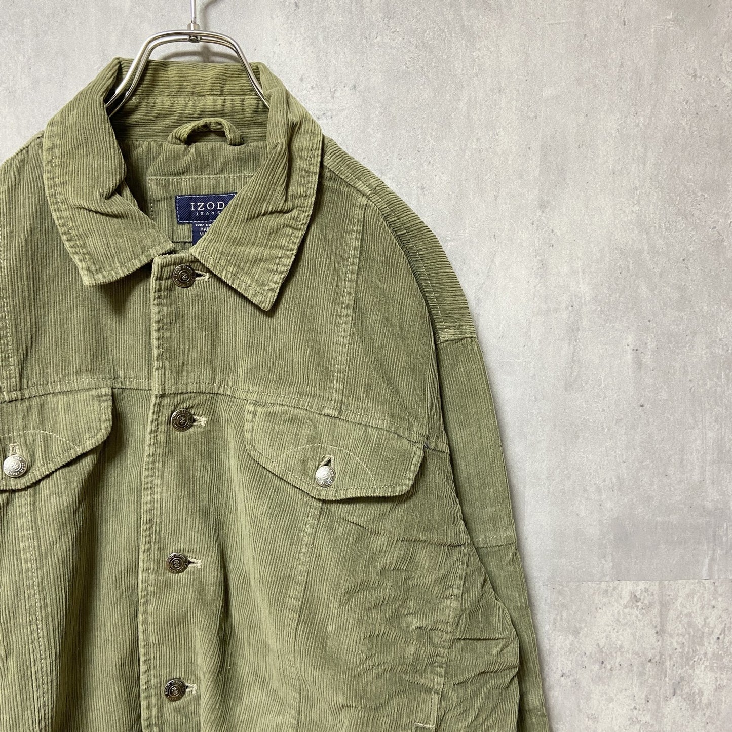 古着 used　IZOD JEANS アイゾッド　長袖コーデュロイデニムジャケット　アウター　カーキ　アースカラー　Lサイズ
