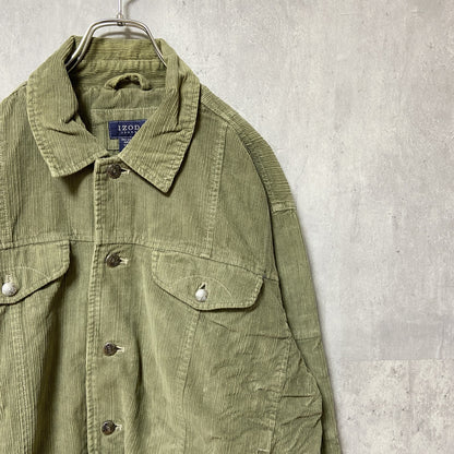 古着 used　IZOD JEANS アイゾッド　長袖コーデュロイデニムジャケット　アウター　カーキ　アースカラー　Lサイズ