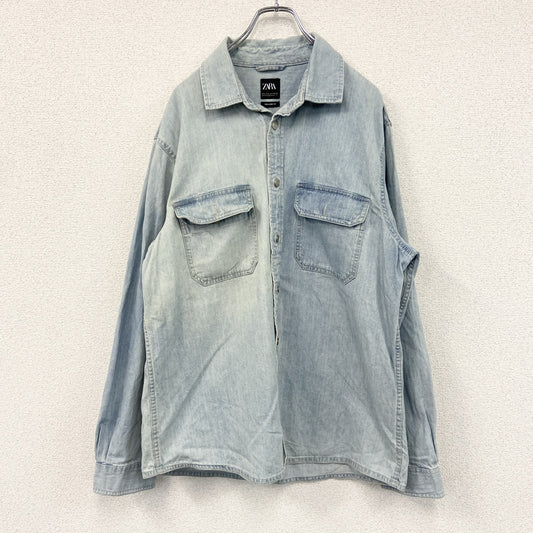 ZARA　ザラ　デニムジャケット/Gジャン　ペイントデザイン　インディゴ　Lサイズ