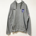 古着 used PUMA プーマ　長袖ポイントロゴ刺繍プルオーバーパーカー　フーディー　レトロデザイン　個性的　グレー　Lサイズ