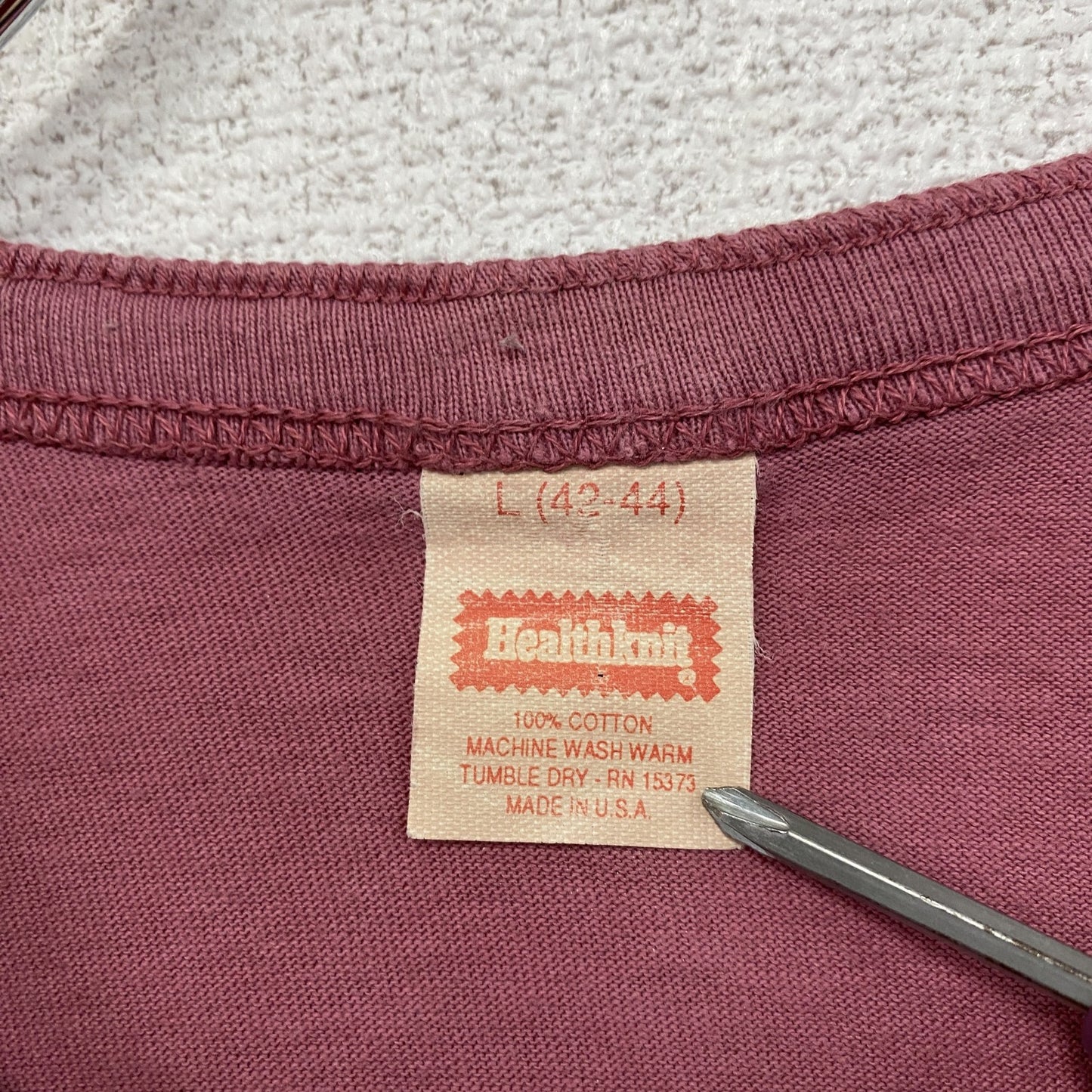 Healthknit　ヘルスニット　半袖ヘンリーネックTシャツ　ボルドー　Lサイズ