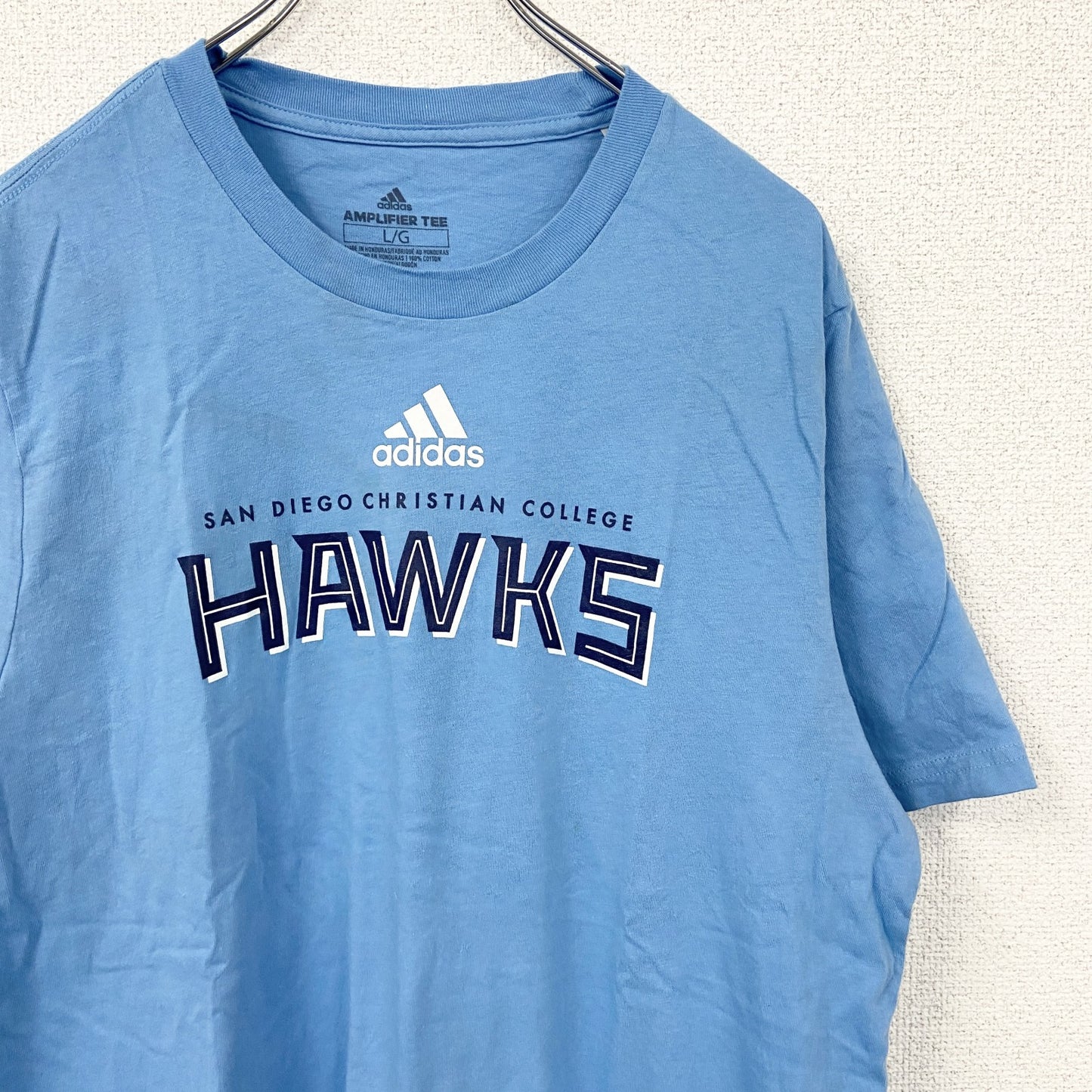 古着 used　adidas　アディダス　半袖クルーネックプリントTシャツ　サンディエゴ　クリスチャン　カレッジ　ブルー　Lサイズ
