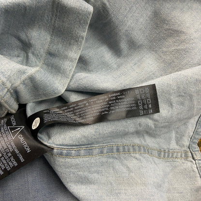 ZARA　ザラ　RELAXED FIT　長袖デニムシャツジャケット　フェード　2つポケット　ペイントデザイン　インディゴ　Lサイズ