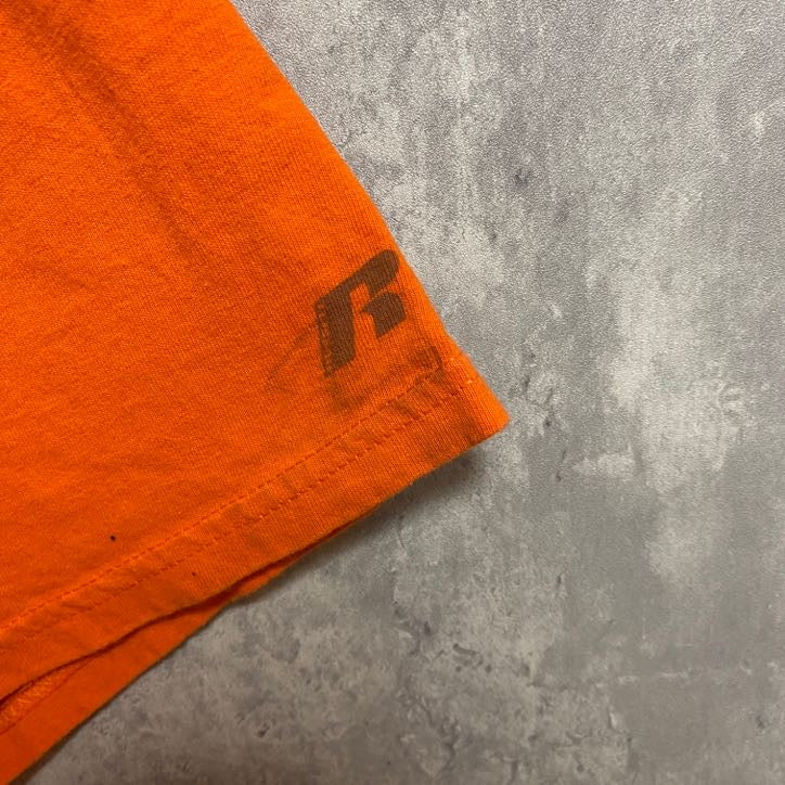 古着 used　RUSSELL　Auburn University　半袖カレッジロゴプリントTシャツ　オレンジ　XLサイズ