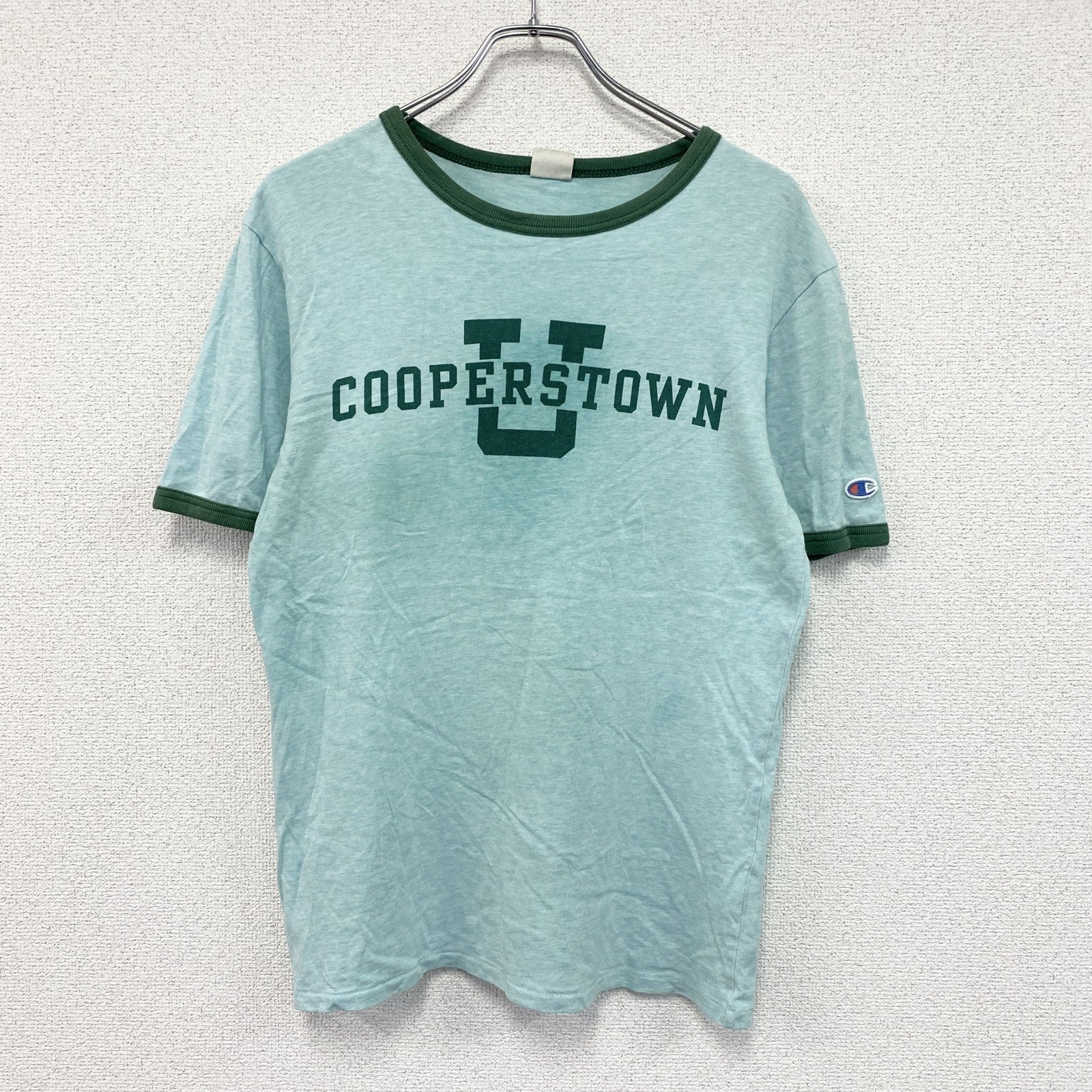 Chanpion　チャンピオン　半袖プリントTシャツ　リンガーT　緑　グリーン　Mサイズ