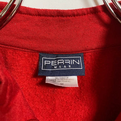 PERRIN WEAR　ハーフジップスウェット/トレーナー　刺繍ロゴ　7連プリント　ビックシルエット　赤　レッド　Mサイズ