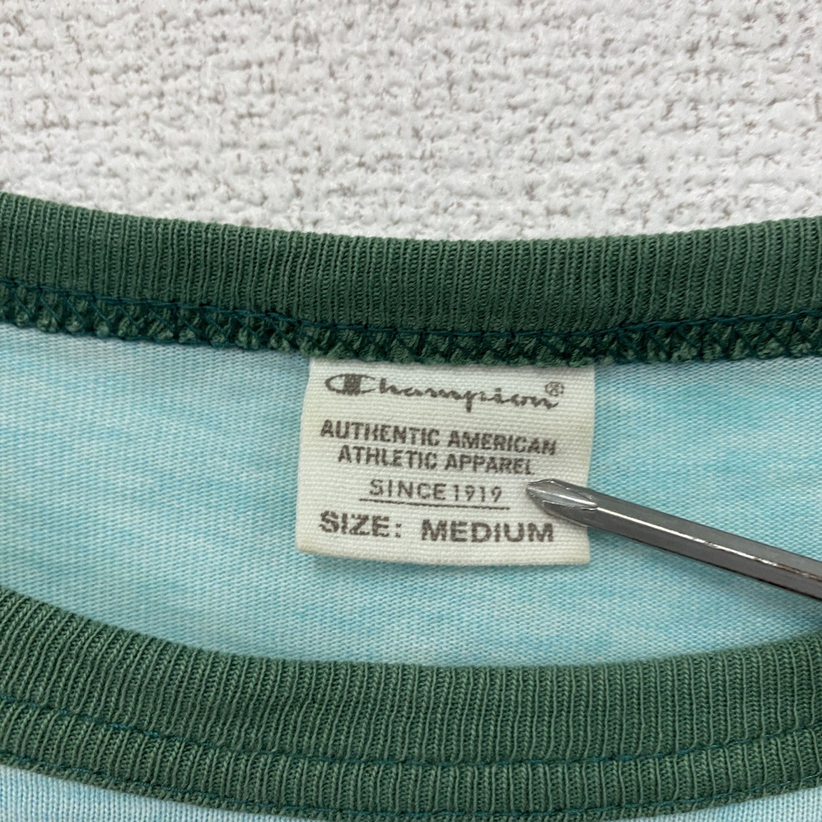 Chanpion　チャンピオン　半袖プリントTシャツ　リンガーT　緑　グリーン　Mサイズ