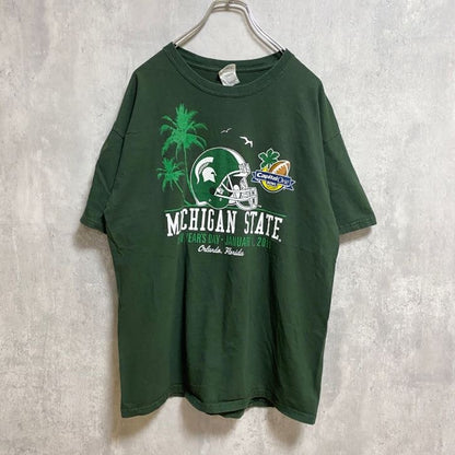 古着 used　GILDAN　MICHIGAN STATE　半袖プリントTシャツ　バックプリント　アメフト　緑　Lサイズ