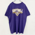 古着 used　NIKE ナイキ　半袖プリントTシャツ　ソフトボール　クルーネック　スウッシュロゴ　紫　パープル　XLサイズ