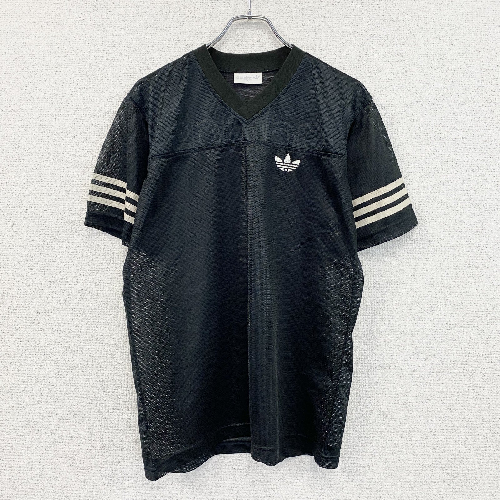 adidas　アディダス　半袖Tシャツ　ゲームシャツ　トレフォイルロゴ　デカロゴ　黒　ブラック　Lサイズ