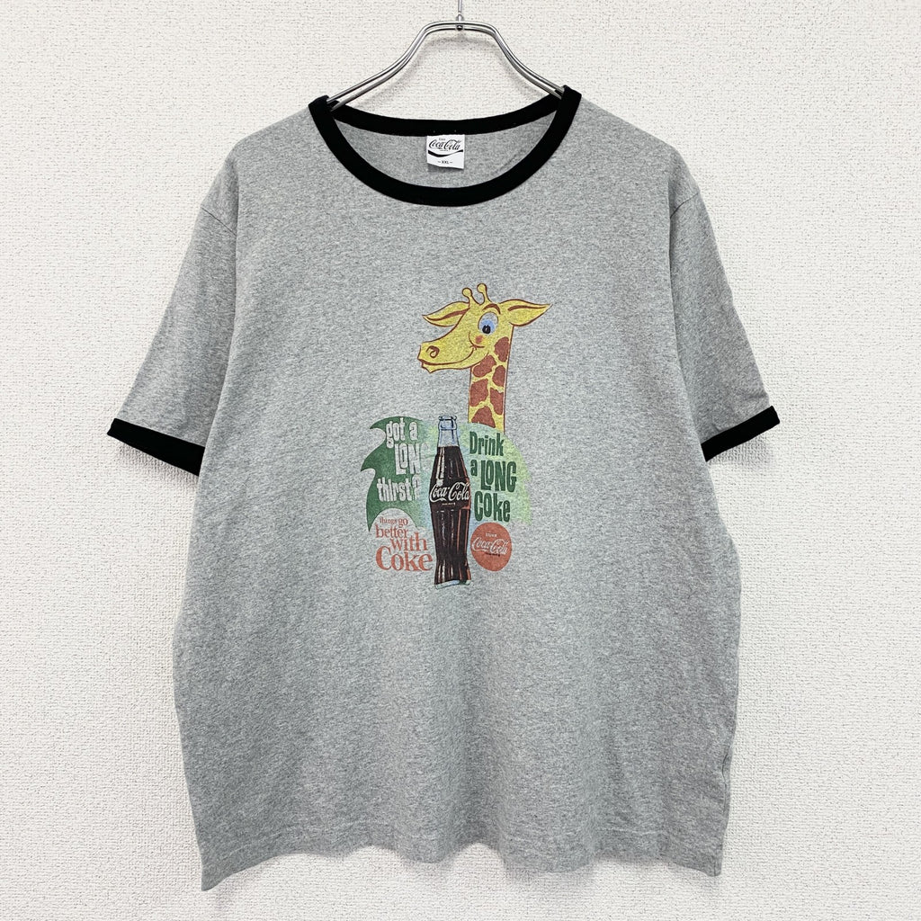 GU　ジーユー　Coca-Cola　コカ・コーラ　半袖プリントTシャツ　リンガーT　グレー　2XLサイズ