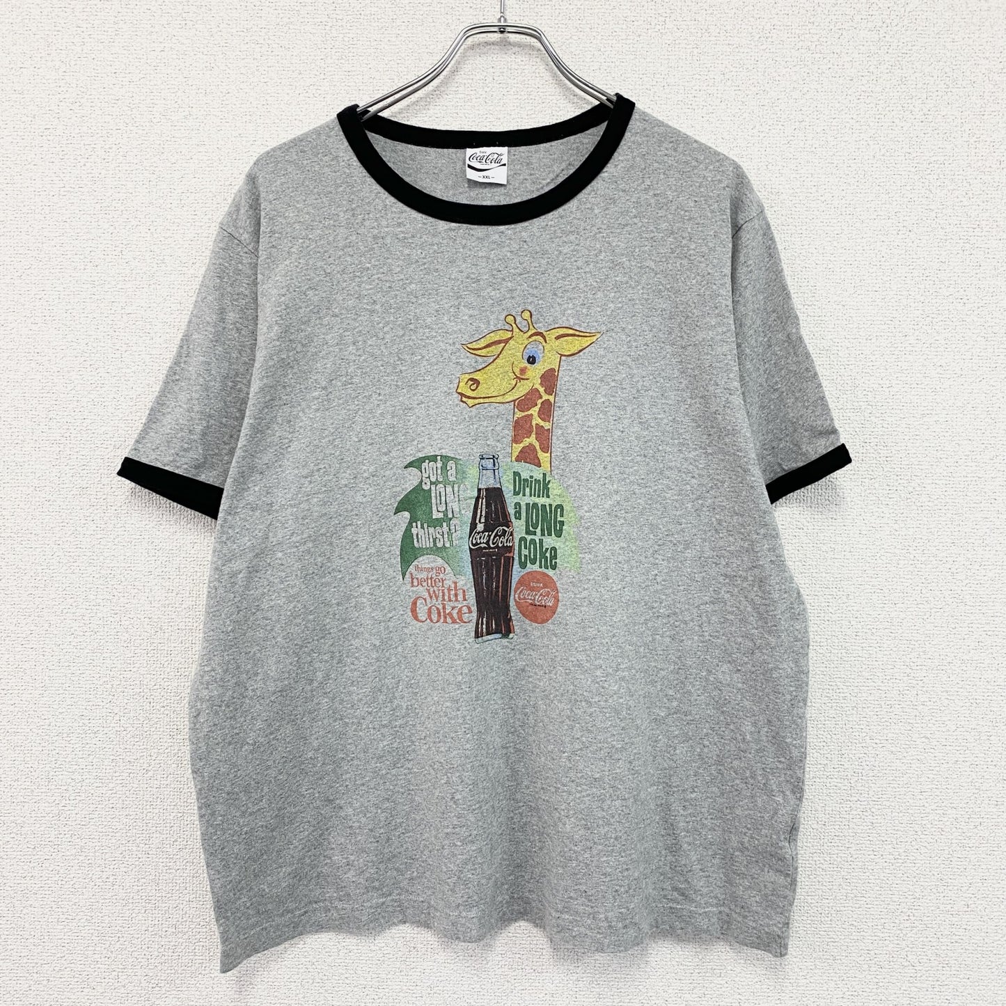 GU　ジーユー　Coca-Cola　コカ・コーラ　半袖プリントTシャツ　リンガーT　グレー　2XLサイズ