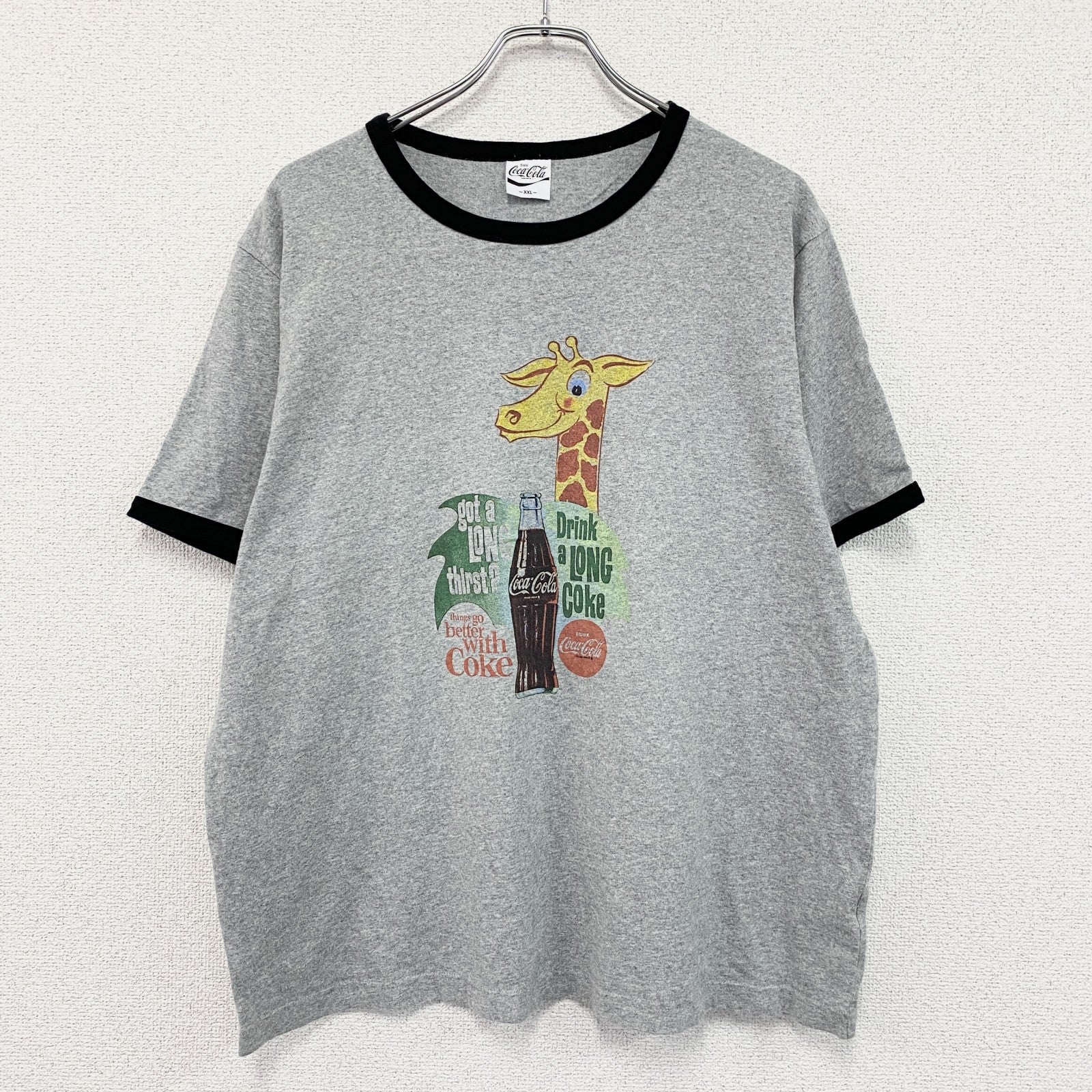 GU　ジーユー　Coca-Cola　コカ・コーラ　半袖プリントTシャツ　リンガーT　グレー　2XLサイズ
