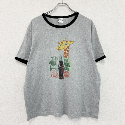GU　ジーユー　Coca-Cola　コカ・コーラ　半袖プリントTシャツ　リンガーT　グレー　2XLサイズ