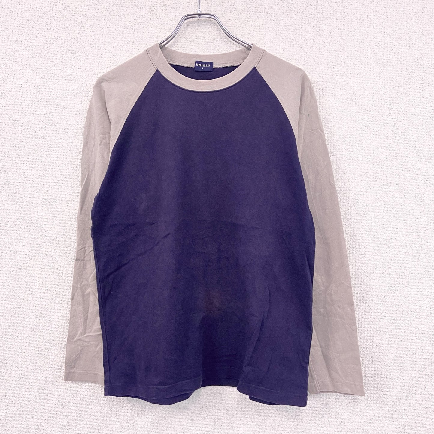 90s～　OLD UNIQLO　オールドユニクロ　長袖Tシャツ/ロンT　ラグランスリーブ　紺　ネイビー　Lサイズ
