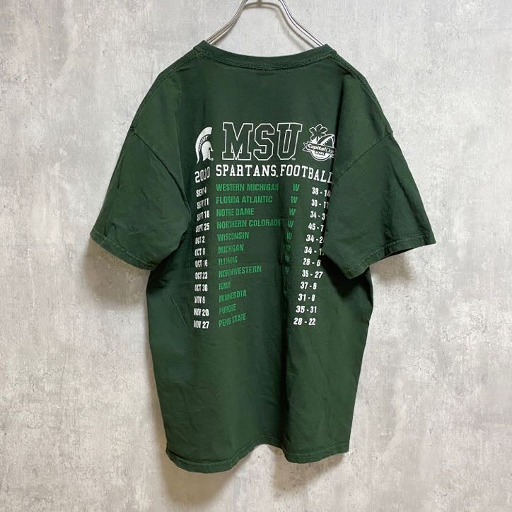 古着 used　GILDAN　MICHIGAN STATE　半袖プリントTシャツ　バックプリント　アメフト　緑　Lサイズ