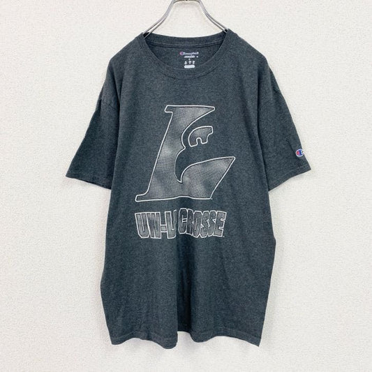 Champion　チャンピオン　半袖プリントTシャツ　カレッジプリント　刺繍ロゴ　現行　ダークグレー　XLサイズ