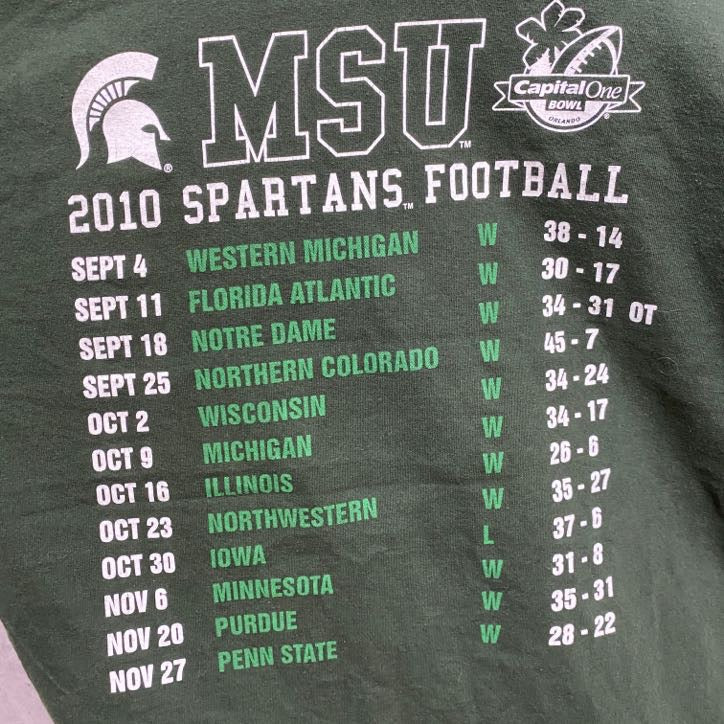 古着 used　GILDAN　MICHIGAN STATE　半袖プリントTシャツ　バックプリント　アメフト　緑　Lサイズ