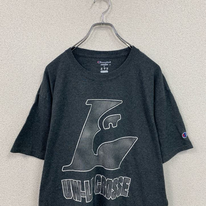 Champion　チャンピオン　半袖プリントTシャツ　カレッジプリント　刺繍ロゴ　現行　ダークグレー　XLサイズ
