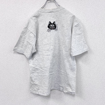 90s　crazy shirts　半袖プリントTシャツ　クリバンキャット　星条旗　灰色　グレー　Mサイズ