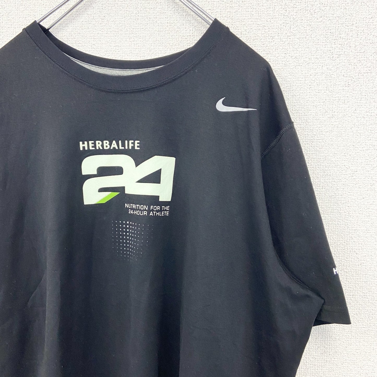 古着 used　NIKE ナイキ　半袖プリントTシャツ　DRI-FIT　クルーネック　スウッシュロゴ　黒　ブラック　XLサイズ