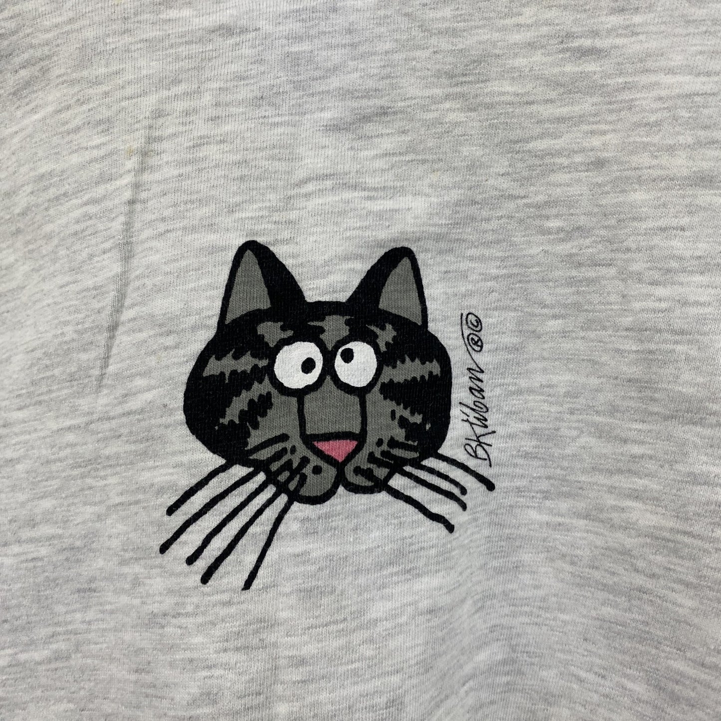 90s　crazy shirts　半袖プリントTシャツ　クリバンキャット　星条旗　灰色　グレー　Mサイズ