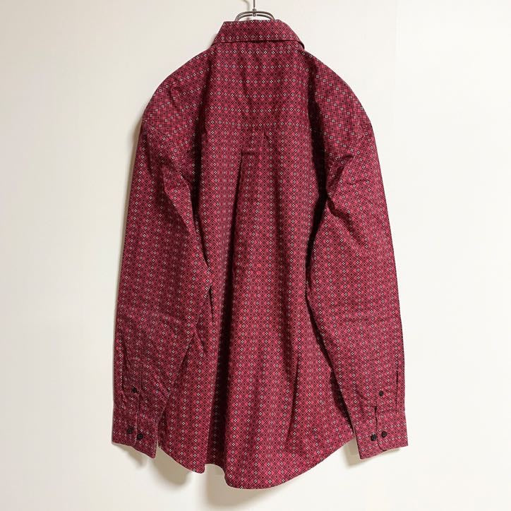 古着 used　wrangler　ラングラー　長袖総柄シャツ　ワンポイント刺繍　赤　レッド　秋冬服　レトロ　Ｍサイズ
