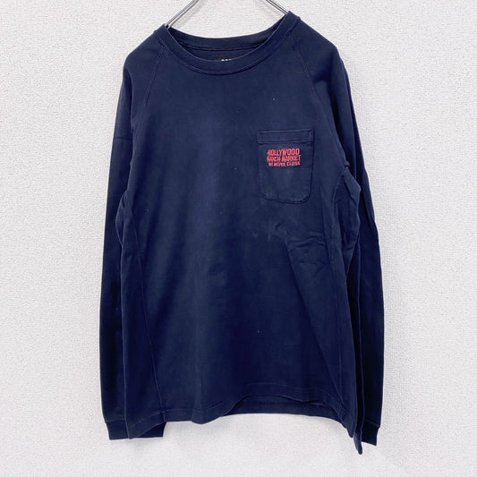 H.R.MARKET　ハリウッドランチマーケット　長袖Tシャツ/ロンT　ポケT　刺繍ロゴ　黒　ブラック　2サイズ