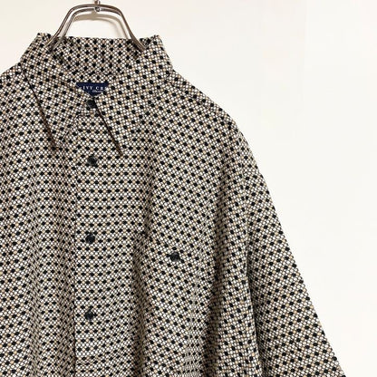 古着 used　IVYCREW　半袖総柄デザインシャツ　ドット柄　水玉　ベージュ　春夏服　レトロ　メンズ　レディース　Lサイズ