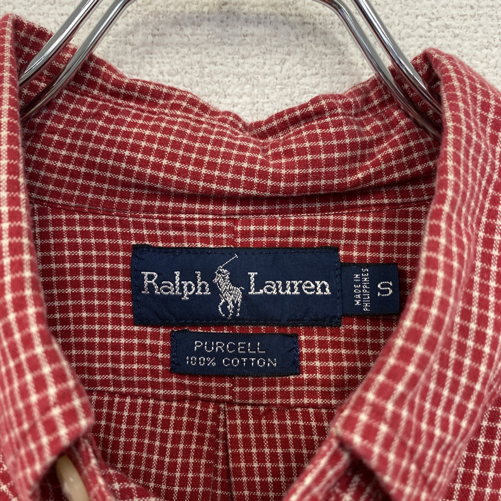 90s　Ralph Lauren　ラルフローレン　PURCELL　ハーフボタン長袖シャツ　チェック柄　赤　レッド　Sサイズ