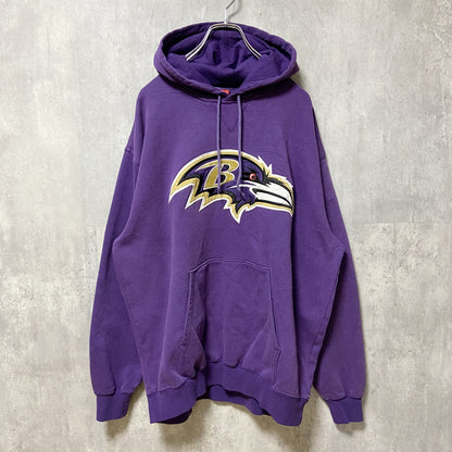 古着 used　NFL　ボルチモアレイブンズ　RAVENS　アメフト　長袖ロゴ刺繍パーカー　オフィシャル　紫　パープル　Lサイズ