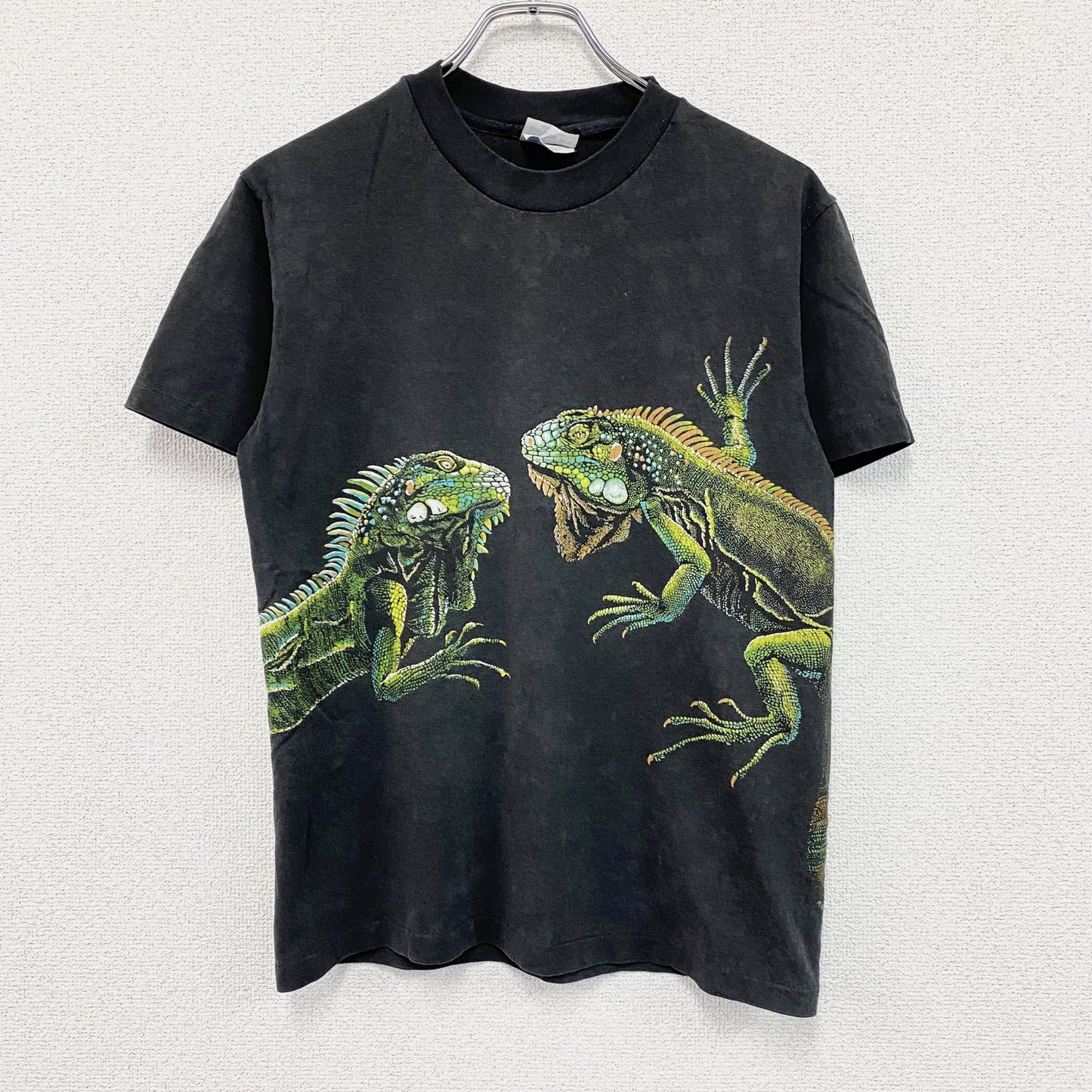 90s　Hanes　ヘインズ　半袖アニマルプリントTシャツ　ヴィンテージ　黒　ブラック　Sサイズ