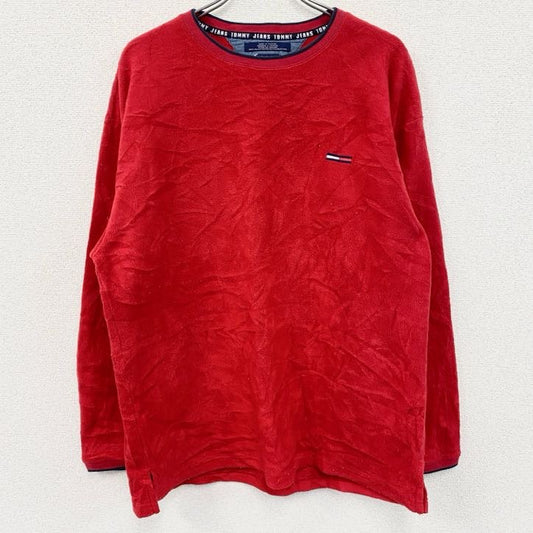 90s　TOMMY JEANS　トミージーンズ　フリースプルオーバー　ヴィンテージ　赤　レッド　Lサイズ