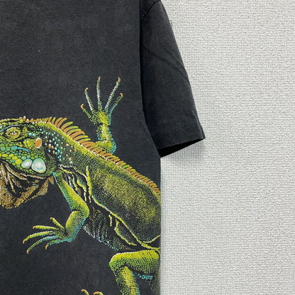 90s　Hanes　ヘインズ　半袖アニマルプリントTシャツ　ヴィンテージ　黒　ブラック　Sサイズ