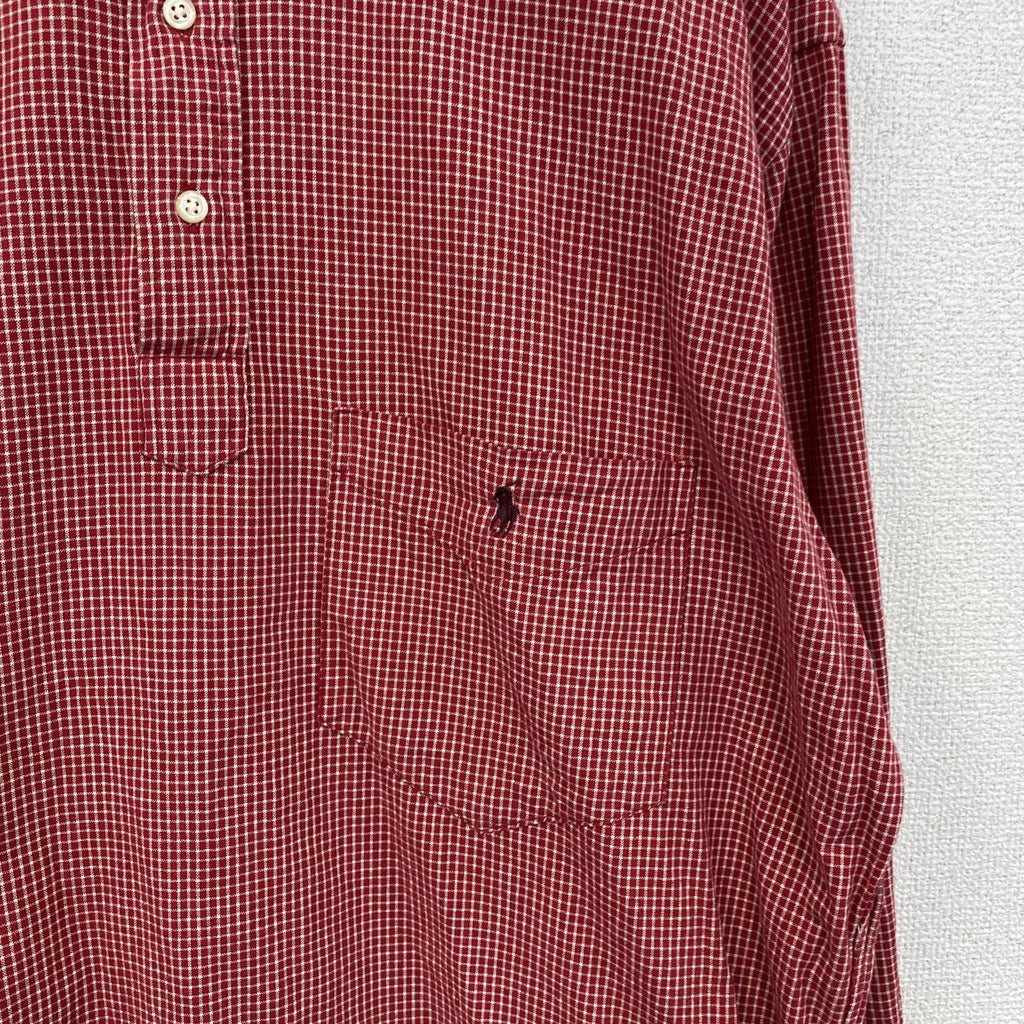 90s　Ralph Lauren　ラルフローレン　PURCELL　ハーフボタン長袖シャツ　チェック柄　赤　レッド　Sサイズ