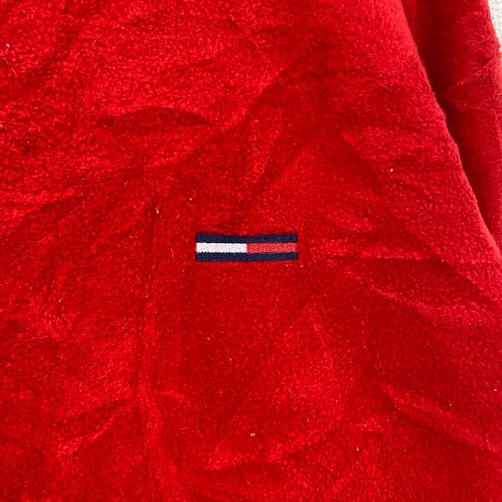 90s　TOMMY JEANS　トミージーンズ　フリースプルオーバー　ヴィンテージ　赤　レッド　Lサイズ