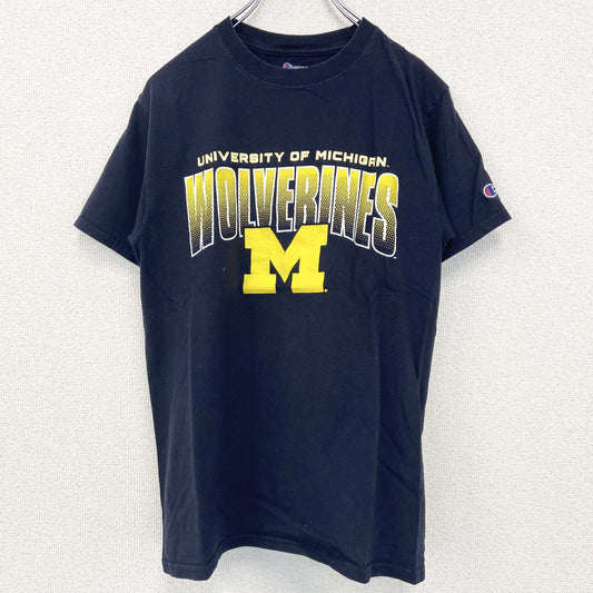 古着 used　champion チャンピオン　半袖カレッジプリントTシャツ　ミシガン州立大学　レトロ　ネイビー　紺　Sサイズ
