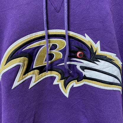古着 used　NFL　ボルチモアレイブンズ　RAVENS　アメフト　長袖ロゴ刺繍パーカー　オフィシャル　紫　パープル　Lサイズ