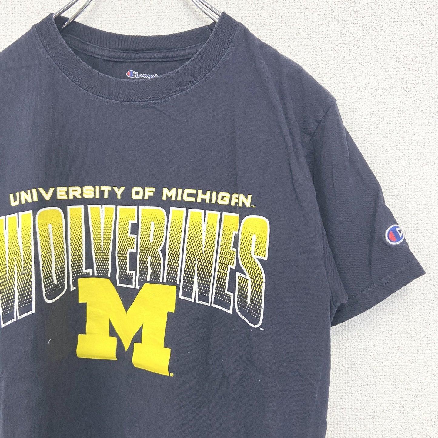 古着 used　champion チャンピオン　半袖カレッジプリントTシャツ　ミシガン州立大学　レトロ　ネイビー　紺　Sサイズ
