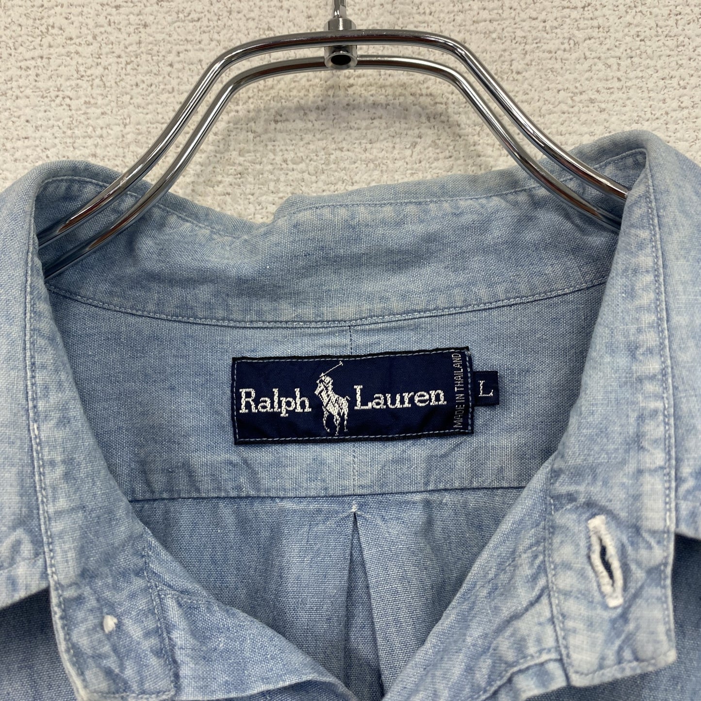 90s～　Ralph Lauren　ラルフローレン　半袖シャツ　シャンブレーシャツ　ボタンダウンシャツ　ブルー　Lサイズ