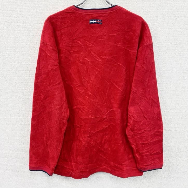 90s　TOMMY JEANS　トミージーンズ　フリースプルオーバー　ヴィンテージ　赤　レッド　Lサイズ