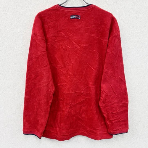 90s　TOMMY JEANS　トミージーンズ　フリースプルオーバー　ヴィンテージ　赤　レッド　Lサイズ