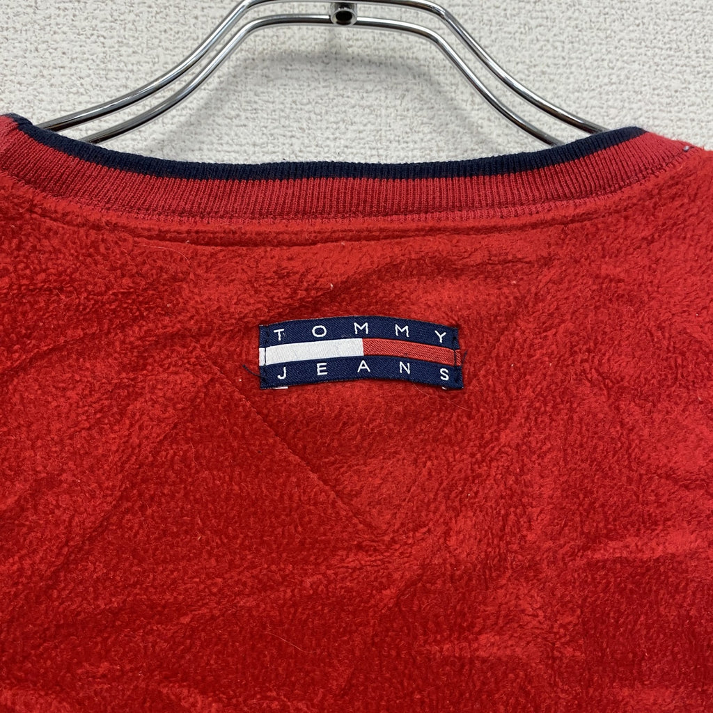 90s　TOMMY JEANS　トミージーンズ　フリースプルオーバー　ヴィンテージ　赤　レッド　Lサイズ