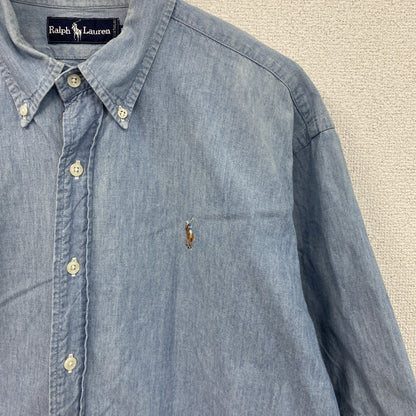 90s～　Ralph Lauren　ラルフローレン　半袖シャツ　シャンブレーシャツ　ボタンダウンシャツ　ブルー　Lサイズ